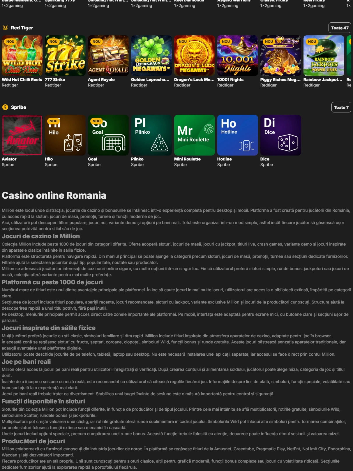 A vibrant mid-page offer at million casino showing a bonus for new players.