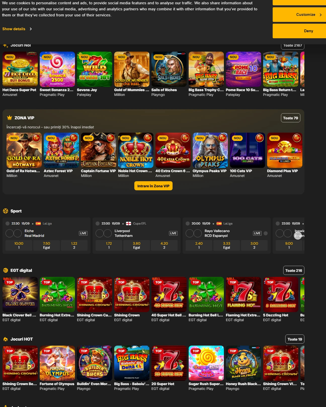 A clean welcome banner on million casino's homepage with sign-up prompts.
